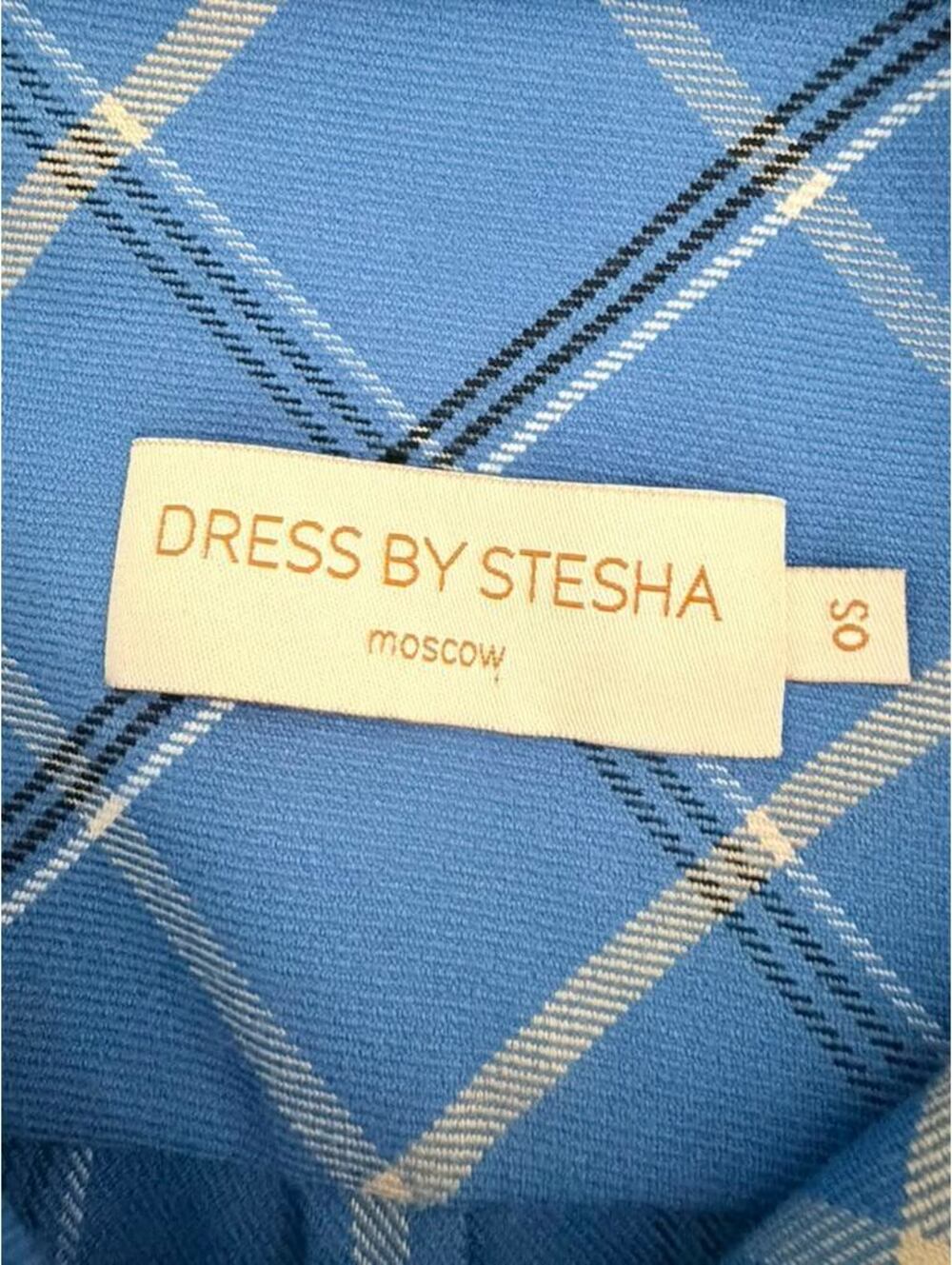 Dress by Stesha Moscow Designer Blue Plaid Oversized Button Down Shirt Size S-M - Picture 7 of 15